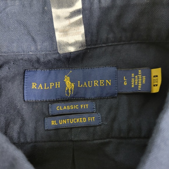NWT Ralph Lauren Classic Untucked Fit Mens Large Navy Pony Button Down SS - Picture 5 of 6